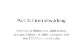 Part 3: Internetworking Internet architecture, addressing, encapsulation, reliable transport and the TCP/IP protocol suite.
