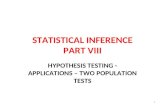 STATISTICAL INFERENCE PART VIII HYPOTHESIS TESTING - APPLICATIONS – TWO POPULATION TESTS 1.