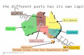 Each of the different parts has its own capital city. Adelaide SydneyBrisbanePerth Melbourne Hobart Darwin SAMPLE SLIDE Random.