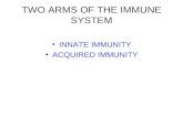 TWO ARMS OF THE IMMUNE SYSTEM INNATE IMMUNITY ACQUIRED IMMUNITY.