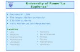 University of Rome“La Sapienza” Founded in 1304 The largest italian university 130.000 students 4870 Professors and Researchers Faculties Law Medicine.
