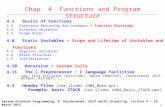 1 4.1 Basics of Functions 4.2 Functions Returning Non-integers + Function Prototype 4.3 External Variables 4.4 Scope Rules 4.6 Static Variables + Scope.