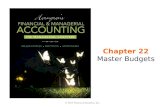 Chapter 22 Master Budgets. Learning Objectives 1.Describe budgeting objectives, benefits, and procedures and how human behavior influences budgeting 2.Define.