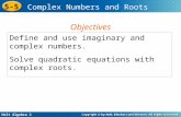 Holt Algebra 2 5-5 Complex Numbers and Roots Define and use imaginary and complex numbers. Solve quadratic equations with complex roots. Objectives.