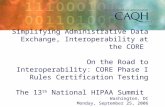 Simplifying Administrative Data Exchange, Interoperability at the CORE On the Road to Interoperability: CORE Phase I Rules Certification Testing The 13.