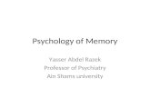 Psychology of Memory Yasser Abdel Razek Professor of Psychiatry Ain Shams university.