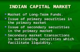 INDIAN CAPITAL MARKET Market of Long-Term Funds. Market of Long-Term Funds. Issue of primary securities in the primary market Issue of primary securities.