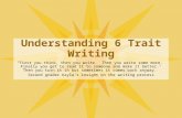 Understanding 6 Trait Writing “First you think, then you write. Then you write some more. Finally you get to read it to someone and make it better. Then.