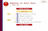 Empires in East Asia, 600–1350 QUIT Chapter Overview Time Line Visual Summary SECTION Two Great Dynasties in China 1 SECTION The Mongol Conquests 2 SECTION.