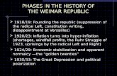 PHASES IN THE HISTORY OF THE WEIMAR REPUBLIC  1918/19: Founding the republic (suppression of the radical Left, constitution writing, disappointment at.