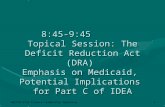 NECTAC/ITCA Finance Leadership Symposium1 8:45-9:45 Topical Session: The Deficit Reduction Act (DRA) Emphasis on Medicaid, Potential Implications for Part.