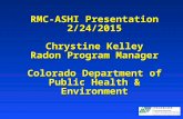 RMC-ASHI Presentation 2/24/2015 Chrystine Kelley Radon Program Manager Colorado Department of Public Health & Environment.