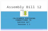 1/4/12 1 CALIFORNIA FOSTERING CONNECTIONS TO SUCCESS ACT Version 1.1 Assembly Bill 12.