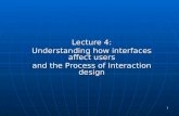 1 Lecture 4: Understanding how interfaces affect users and the Process of Interaction design.