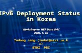 Workshop on HEP Data Grid 2004. 8. 26 Indong Jang (indoi@etri.re.kr) ETRI PEC IPv6 Deployment Status in Korea.