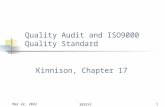 October 15 393SYS 1 Quality Audit and ISO9000 Quality Standard Kinnison, Chapter 17.