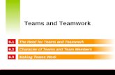 6.1The Need for Teams and Teamwork 6.2Character of Teams and Team Members 6.3Making Teams Work Teams and Teamwork.