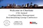 Welcome to Charlotte 17th Annual Configuration Management Benchmarking Group Conference CMBG XVII Charlotte, NC June 20-23, 2010.