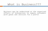 Business may be understood as the organized efforts of enterprises to supply consumers with goods and services for a profit What is Business???