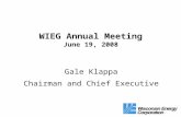 WIEG Annual Meeting June 19, 2008 Gale Klappa Chairman and Chief Executive.