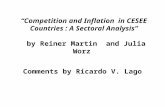 “Competition and Inflation in CESEE Countries : A Sectoral Analysis” by Reiner Martin and Julia Worz Comments by Ricardo V. Lago.