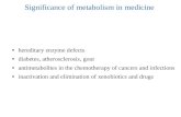 Significance of metabolism in medicine ● hereditary enzyme defects ● diabetes, atherosclerosis, gout ● antimetabolites in the chemotherapy of cancers and.