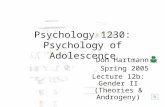 Psychology 1230: Psychology of Adolescence Don Hartmann Spring 2005 Lecture 12b: Gender II (Theories & Androgeny)