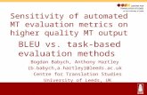 Sensitivity of automated MT evaluation metrics on higher quality MT output Bogdan Babych, Anthony Hartley {b.babych,a.hartley}@leeds.ac.uk Centre for Translation.