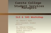 SLO & SAO Workshop Dr. Deborah DiThomas Interim Vice Chancellor Student Services & Operations Cuesta College Student Services Managers Dr. Edward C. Bush.