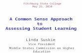 A Common Sense Approach to Assessing Student Learning Linda Suskie Vice President Middle States Commission on Higher Education Fitchburg State College.