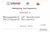 Managing Delinquency Session 4 Management of Hardcore Delinquent Accounts Loan Write Offs.