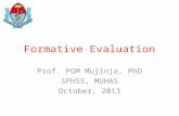 Formative Evaluation Prof. PGM Mujinja, PhD SPHSS, MUHAS October, 2013.