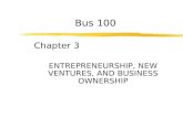 Bus 100 Chapter 3 ENTREPRENEURSHIP, NEW VENTURES, AND BUSINESS OWNERSHIP.
