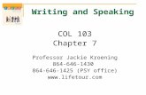 Writing and Speaking COL 103 Chapter 7 Professor Jackie Kroening 864-646-1430 864-646-1425 (PSY office) .