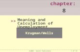 1 of 35 chapter: 8 >> Krugman/Wells ©2009  Worth Publishers Meaning and Calculation of Unemployment.