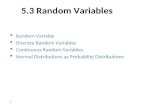 5.3 Random Variables  Random Variable  Discrete Random Variables  Continuous Random Variables  Normal Distributions as Probability Distributions 1.