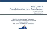 Title I, Part A Foundations for New Coordinators Dr. Lynn Sodat Gabie Frazier Virginia Department of Education Office of Program Administration and Accountability.