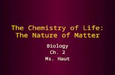 The Chemistry of Life: The Nature of Matter Biology Ch. 2 Ms. Haut.