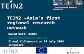 International Research Networking David West, DANTE David.West@dante.org.uk Global Collaboration 19 July 2006 Singapore TEIN2 –Asia’s first regional research.