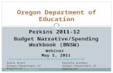 Perkins 2011-12 Budget Narrative/Spending Workbook (BNSW) Webinar May 5, 2011  Oregon.