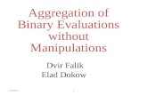 110/20/2015 Aggregation of Binary Evaluations without Manipulations Dvir Falik Elad Dokow.
