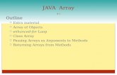 JAVA Array 8-1 Outline  Extra material  Array of Objects  enhanced-for Loop  Class Array  Passing Arrays as Arguments to Methods  Returning Arrays.