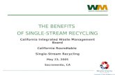 THE BENEFITS OF SINGLE-STREAM RECYCLING California Integrated Waste Management Board California Roundtable Single-Stream Recycling May 23, 2005 Sacramento,