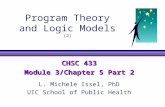 Program Theory and Logic Models (2) CHSC 433 Module 3/Chapter 5 Part 2 L. Michele Issel, PhD UIC School of Public Health.