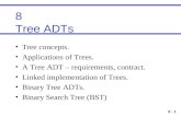 8 - 1 8 Tree ADTs Tree concepts. Applications of Trees. A Tree ADT – requirements, contract. Linked implementation of Trees. Binary Tree ADTs. Binary Search.