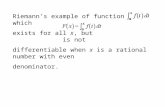 Riemann’s example of function f for which exists for all x, but is not differentiable when x is a rational number with even denominator.