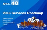 2016 Services Roadmap APNIC Services George Kuo 9 September 2015 Jakarta.