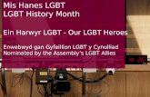 Mis Hanes LGBT LGBT History Month Ein Harwyr LGBT - Our LGBT Heroes Enwebwyd gan Gyfeillion LGBT y Cynulliad Nominated by the Assembly’s LGBT Allies.