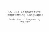 CS 363 Comparative Programming Languages Evolution of Programming Languages.