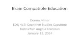 Brain Compatible Education Donna Minor EDU 417: Cognitive Studies Capstone Instructor: Angela Coleman January 13, 2014.